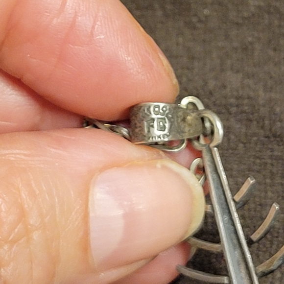 Sterling Silver Unisex Fish bone necklace 1960s marked Taxco Mexico 925 FC - Picture 8 of 8